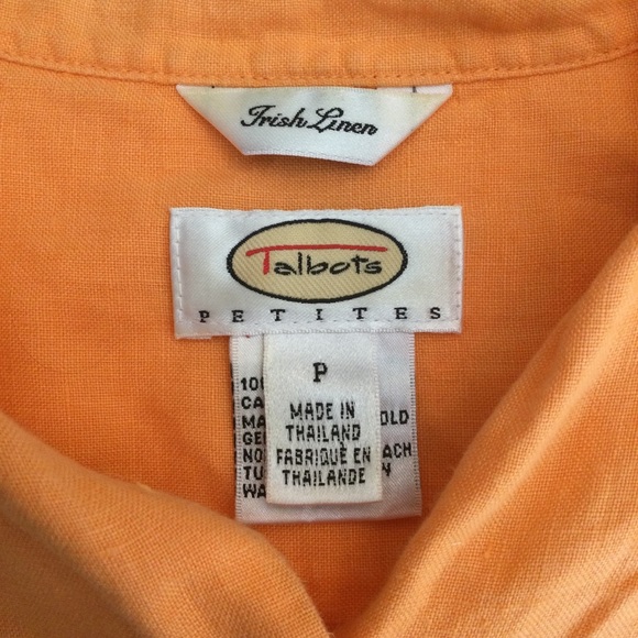 Talbots Irish Linen Button Up Blouse. Cap Sleeves. Mandarin Collar. - Picture 5 of 8